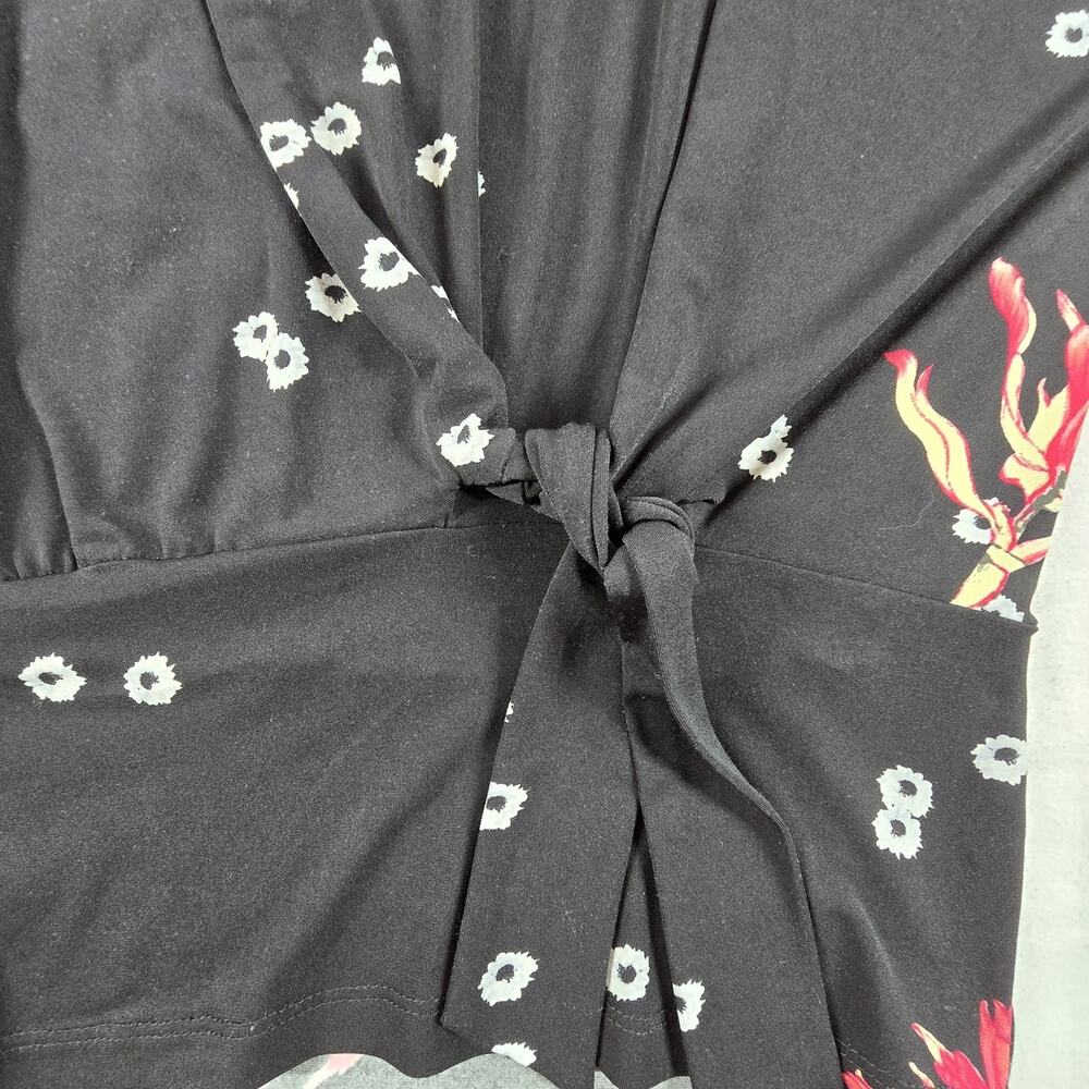 Clara Sun Woo Womens Black Asymmetrical Side Tie Blouse Floral Cherry Blossom M - Picture 2 of 11